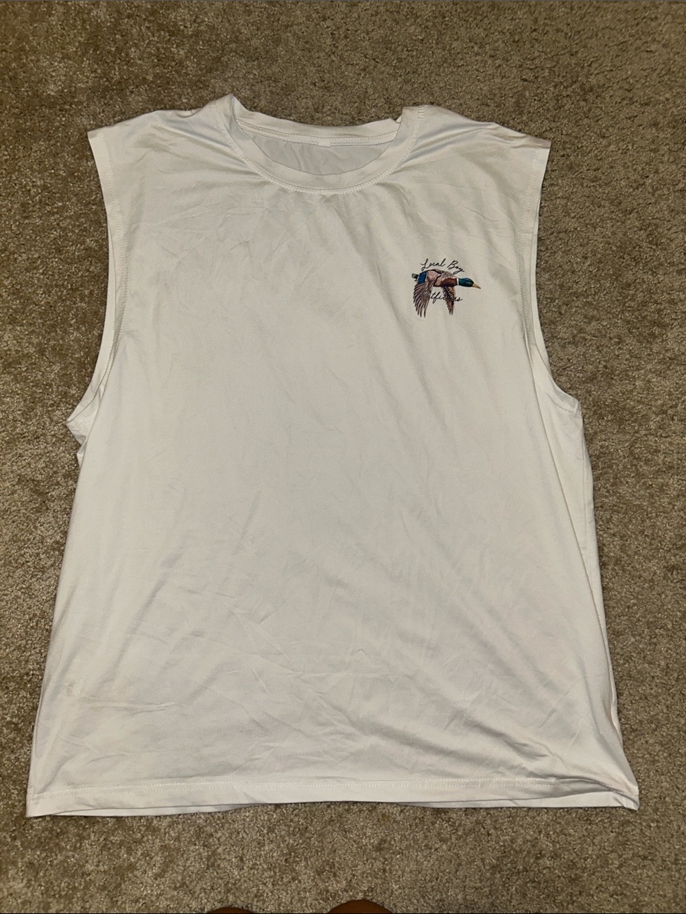 White Men’s Tank Top with Small Duck Graphic